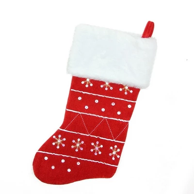 Northlight 19" Red And White Embroidered Snowflake Cuffed Christmas Stocking - Image 2
