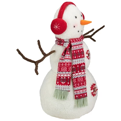 Northlight Plush Snowman With Button Snowflakes And Earmuffs Christmas Decoration - 21.5" - - Image 3