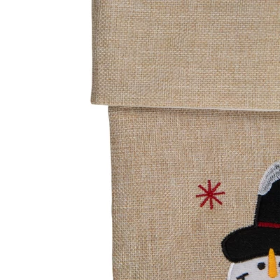 Northlight 19" Burlap Standing Snowman With A Tree And Snowflakes Christmas Stocking - Image 3