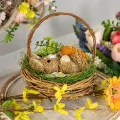 Northlight Sisal Easter Bunny In Woven Basket Decoration - 6.5"