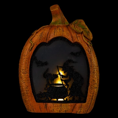 Northlight Witch Stirring Flickering Cauldron Scene Inside Pumpkin Halloween Decoration - 13" - LED Orange Light - Image 2