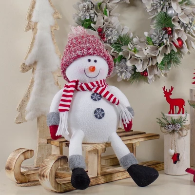 Northlight Sitting Winter Snowman Christmas Decoration - 16" - Red And White