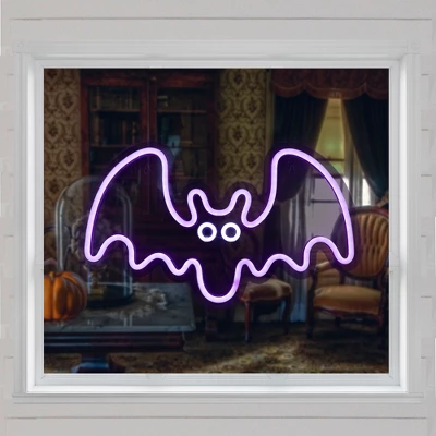 Northlight LED Bat Neon Lighted Halloween Wall Or Window Decoration - 15" - Purple