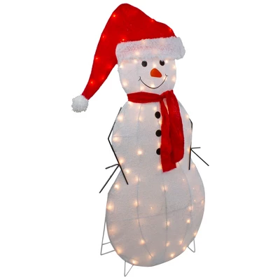 Northlight 42" Lighted 2D Chenille Snowman In Santa Hat Outdoor Christmas Decoration - Image 3