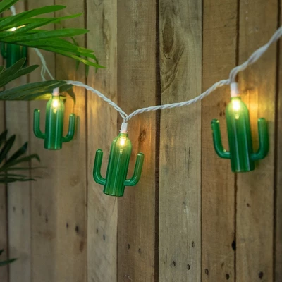 Northlight Green Cactus Patio Light Set - 6' White Wire - 10ct