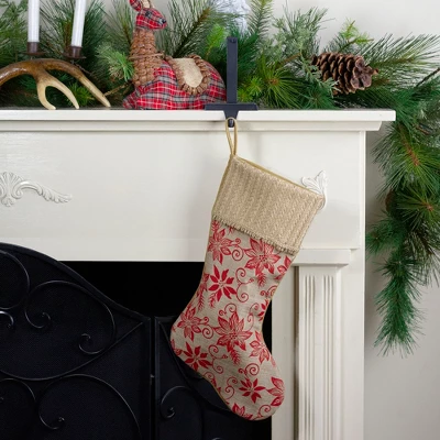 Northlight 20" Tan And Red Rustic Burlap Poinsettia Christmas Stocking