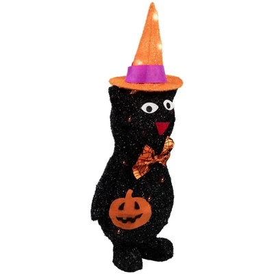 Northlight 24" Lighted Black Cat In Witch's Hat Outdoor Halloween Decoration - Image 4