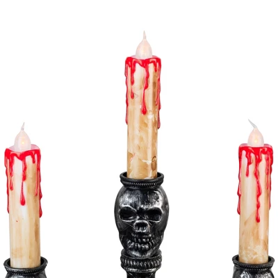 Northlight Antique-Style Skull Trio Flickering Halloween Candelabra - 13.75" - Amber Lights - Image 7