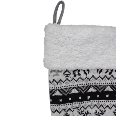 Northlight 21" Black, Gray And White Rustic Lodge Knit Christmas Stocking With High Pile Fleece Cuff - Image 3