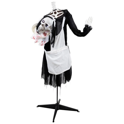 Northlight LED Lighted And Animated Skeleton Maid Head-in-Hand Halloween Figure - 57" - Image 2