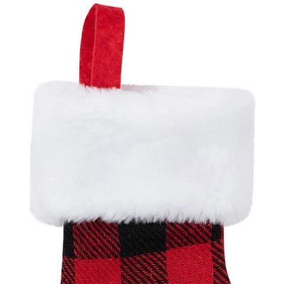 Northlight 7" Red And Black Plaid Print Christmas Stocking With Faux Fur Cuff - Image 2