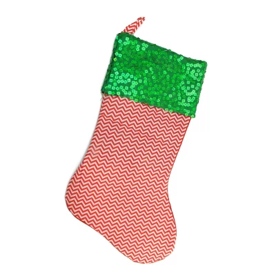 Northlight 19" Red And Green Chevron Sequin Christmas Stocking