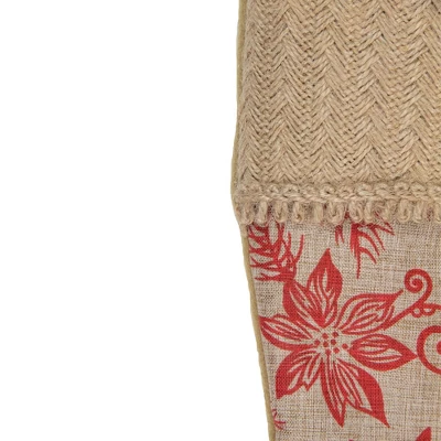 Northlight 20" Tan And Red Rustic Burlap Poinsettia Christmas Stocking - Image 2