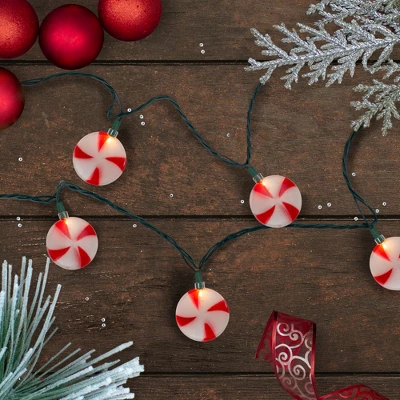 Northlight 10-Count Peppermint Shaped Christmas Light Set, 6ft Green Wire