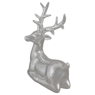 Northlight Shiny Ceramic Sitting Reindeer Christmas Decoration - 10" - Silver - Image 2