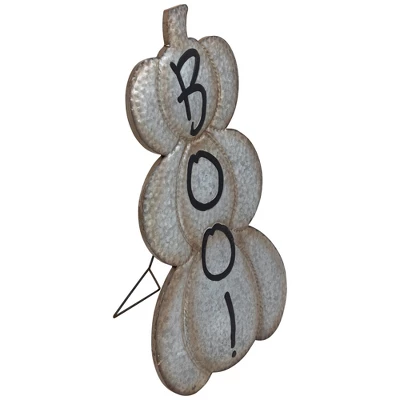 Northlight Boo! Stacked Pumpkins Metal Halloween Porch Sign - 28" - Silver - Image 3