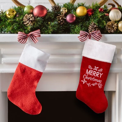 Northlight 20" Red And White "Merry Christmas" Velour Stocking - Image 2