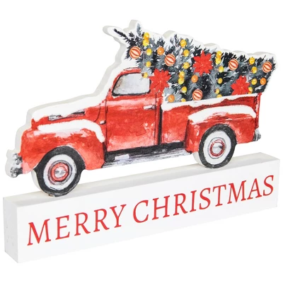 Northlight Pickup Truck Merry Christmas Wooden Decoration - 9" - Image 2