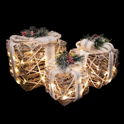 Northlight LED Lighted Gift Boxes With Pine And Berries Christmas Decorations - 9.75" - Set Of 3 - Image 4