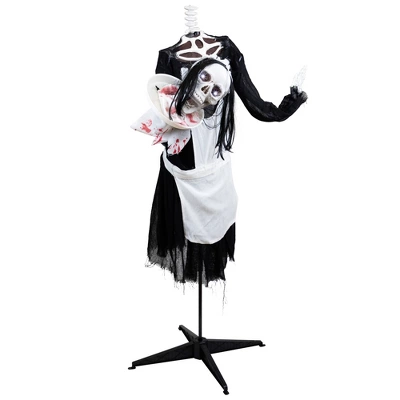 Northlight LED Lighted And Animated Skeleton Maid Head-in-Hand Halloween Figure - 57" - Image 3