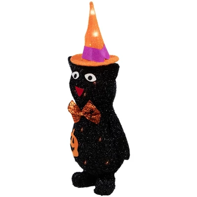 Northlight 24" Lighted Black Cat In Witch's Hat Outdoor Halloween Decoration - Image 3