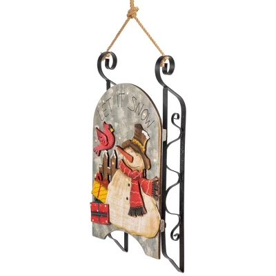 Northlight 17" LED Lighted Wooden Sled With Snowman And Cardinal Christmas Decoration - Image 3