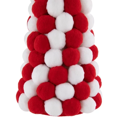 Northlight Pom Pom Cone Tree Christmas Decoration - 13" - White And Red - Image 3