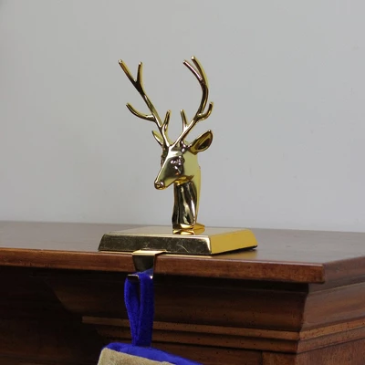 Northlight Shiny Metal Deer Head Christmas Stocking Holder - 8" - Gold Finish - Image 2