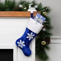 Northlight 20.5-Inch Royal Blue Velvet And White Snowflake Christmas Stocking