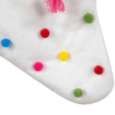 Northlight 20" White Christmas Stocking With Multicolor Pom-Poms And Tassels - Image 3