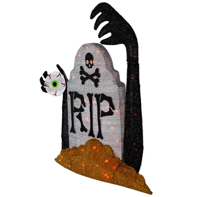Northlight Lighted Tombstone Halloween Decoration - 31.5" - Black And Gray - Orange LED Lights - Image 3