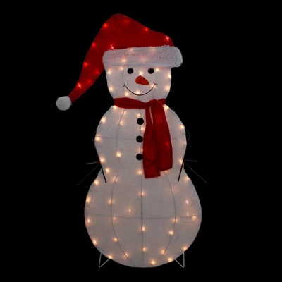 Northlight 42" Lighted 2D Chenille Snowman In Santa Hat Outdoor Christmas Decoration - Image 2