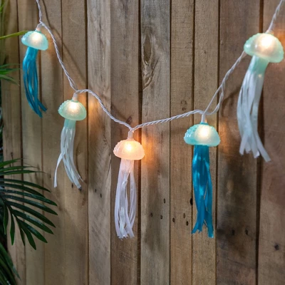 Northlight Jellyfish Patio Light Set - Blue And White - 6' White Wire - 10ct