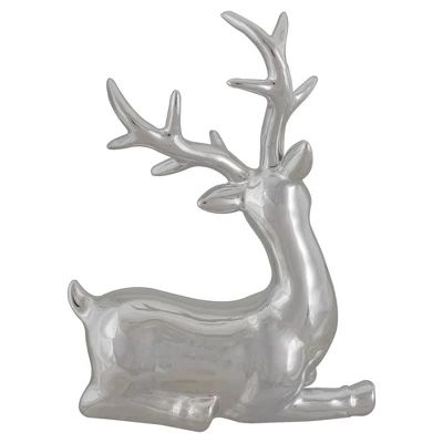 Northlight Shiny Ceramic Sitting Reindeer Christmas Decoration - 10" - Silver - Image 3