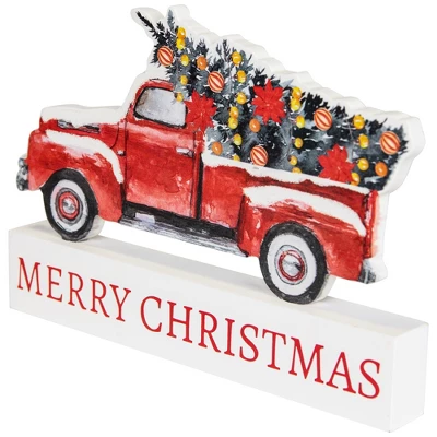 Northlight Pickup Truck Merry Christmas Wooden Decoration - 9" - Image 3