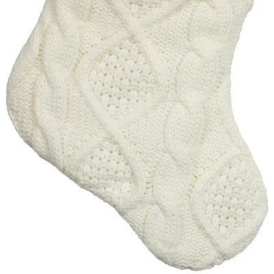 Northlight Cable Knit Christmas Stocking With Faux Fur Cuff - 20.5" - Cream And Beige - Image 3