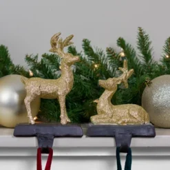 Northlight Reindeer Glittered Christmas Stocking Holders - 8.5" - Gold - Set Of 2