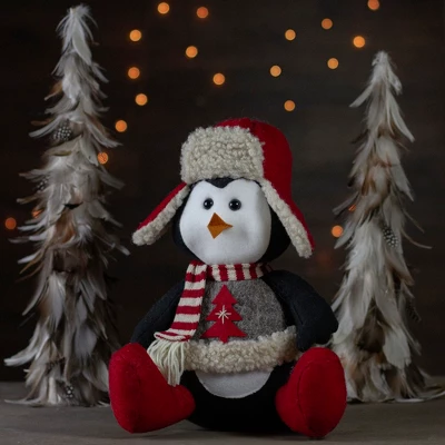 Northlight Sitting Winter Penguin With Trapper Hat Christmas Decoration - 12"