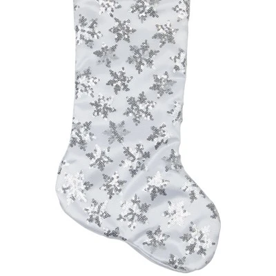 Northlight 19 White And Silver Sequin Snowflake Christmas Stocking - Image 3