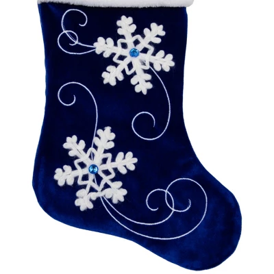 Northlight 20.5-Inch Royal Blue Velvet And White Snowflake Christmas Stocking - Image 3