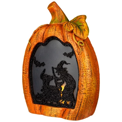Northlight Witch Stirring Flickering Cauldron Scene Inside Pumpkin Halloween Decoration - 13" - LED Orange Light - Image 3