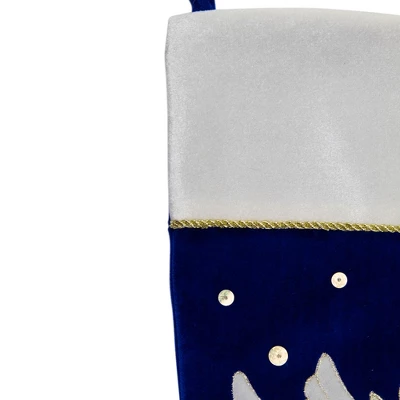 Northlight 20.5" Royal Blue And White Velvet Dove With Olive Branch Christmas Stocking - Image 2