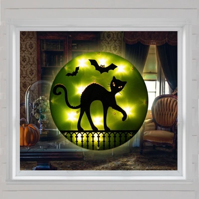 Northlight Lighted Black Cat With Bats Halloween Window Decoration - 13.75" - Image 2