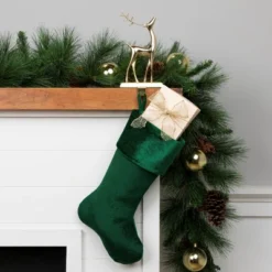 Northlight Traditional Velvet Hanging Christmas Stocking - 19" - Green