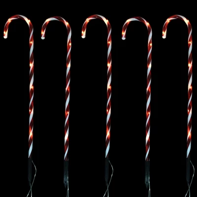 Northlight Set Of 5 Red Lighted Candy Cane Christmas Lawn Stakes 28" - Battery Operated - Image 2