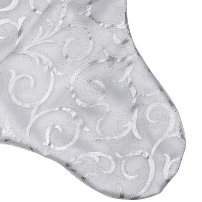 Northlight 19” White And Silver Filigree Christmas Stocking With Bows - Image 4