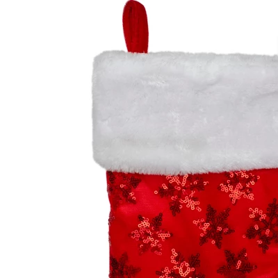 Northlight 20.5" Red And White Sequin Snowflake Christmas Stocking - Image 3