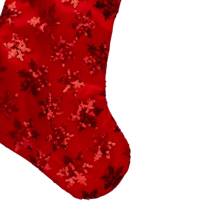Northlight 20.5" Red And White Sequin Snowflake Christmas Stocking - Image 2
