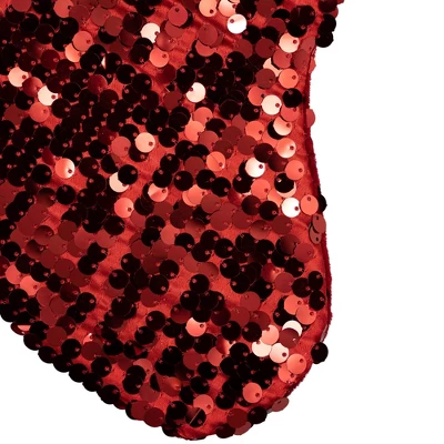 Northlight 19" Shiny Metallic Red Sequined Christmas Stocking With Velveteen Cuff - Image 4