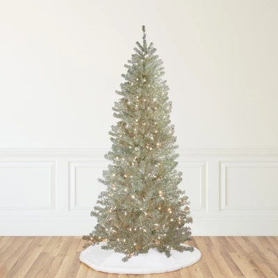 Northlight 9' Pre-Lit Artificial Christmas Tree Metallic Sheer Champagne Tinsel - Clear Lights